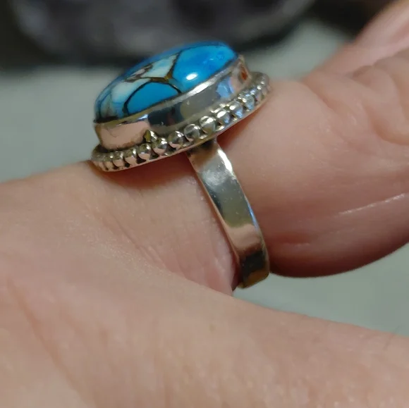 Ice Blue Dahlia Turquoise Sterling Silver Ring